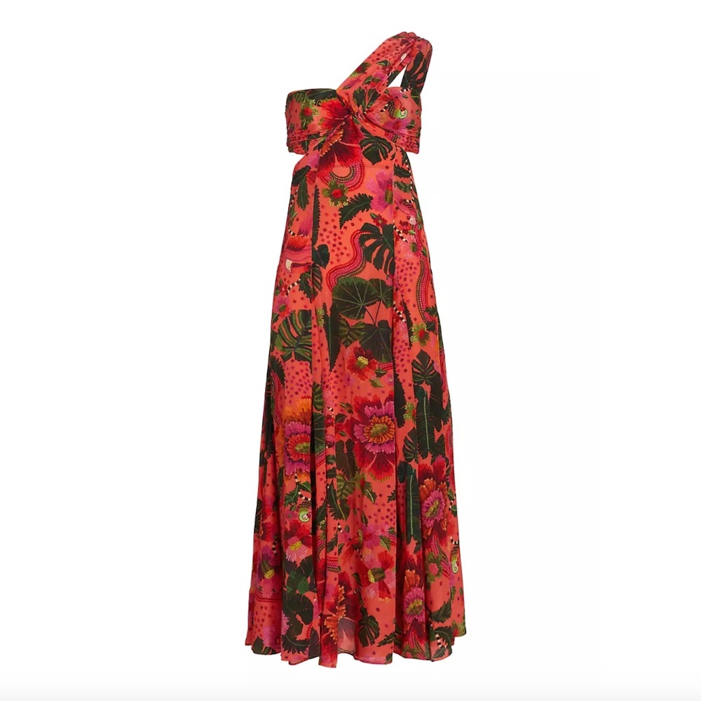 NWT $275 FARM Rio Blooming Garden Floral One-Shoulder Maxi Dress in M!